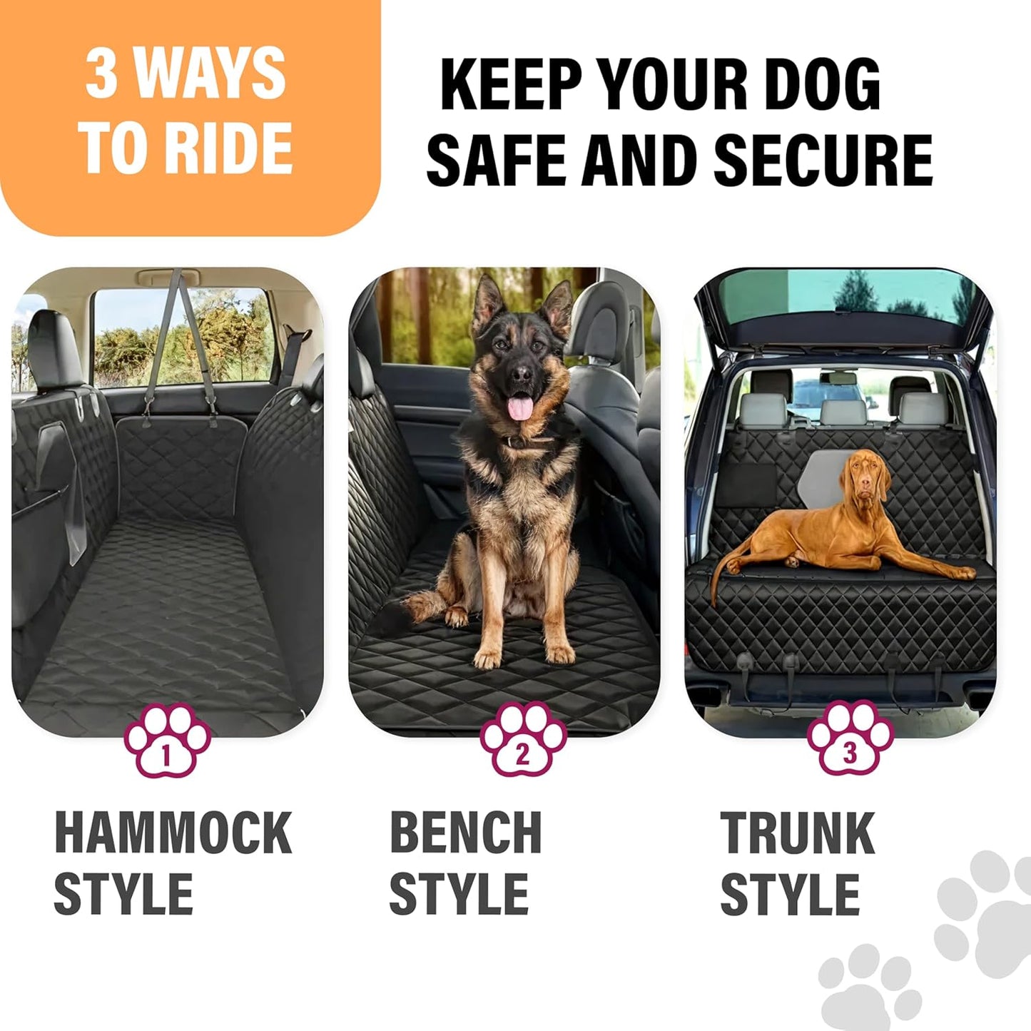 Dog Car Seat Cover for Back Seat, Waterproof Pet Protection Hammock for SUV, Truck and Car, Black