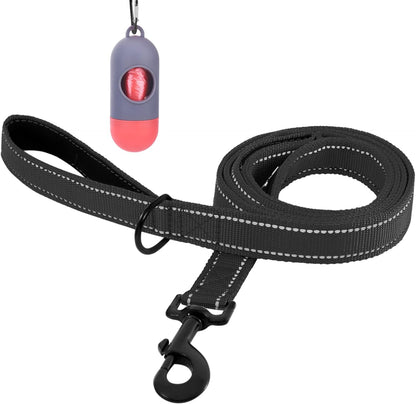 Premium 5ft Heavy-Duty Rope Dog Leash – Dual-Handle Training Lead with Padded Comfort Grips & 3M Reflective Safety Stitching for Traffic Control – Ideal for Small, Medium, and Large Dogs (Black)