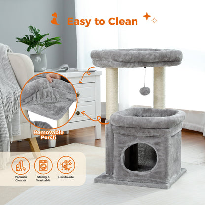 Cat Tower with Large Top Perch and Scratching Posts for Kittens and Medium Cats, Gray