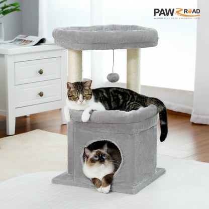 Cat Tower with Large Top Perch and Scratching Posts for Kittens and Medium Cats, Gray
