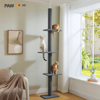 Floor to Ceiling Cat Tree Tower 4 Tier Tall Cat Climbing Posts Adjustable, Gray