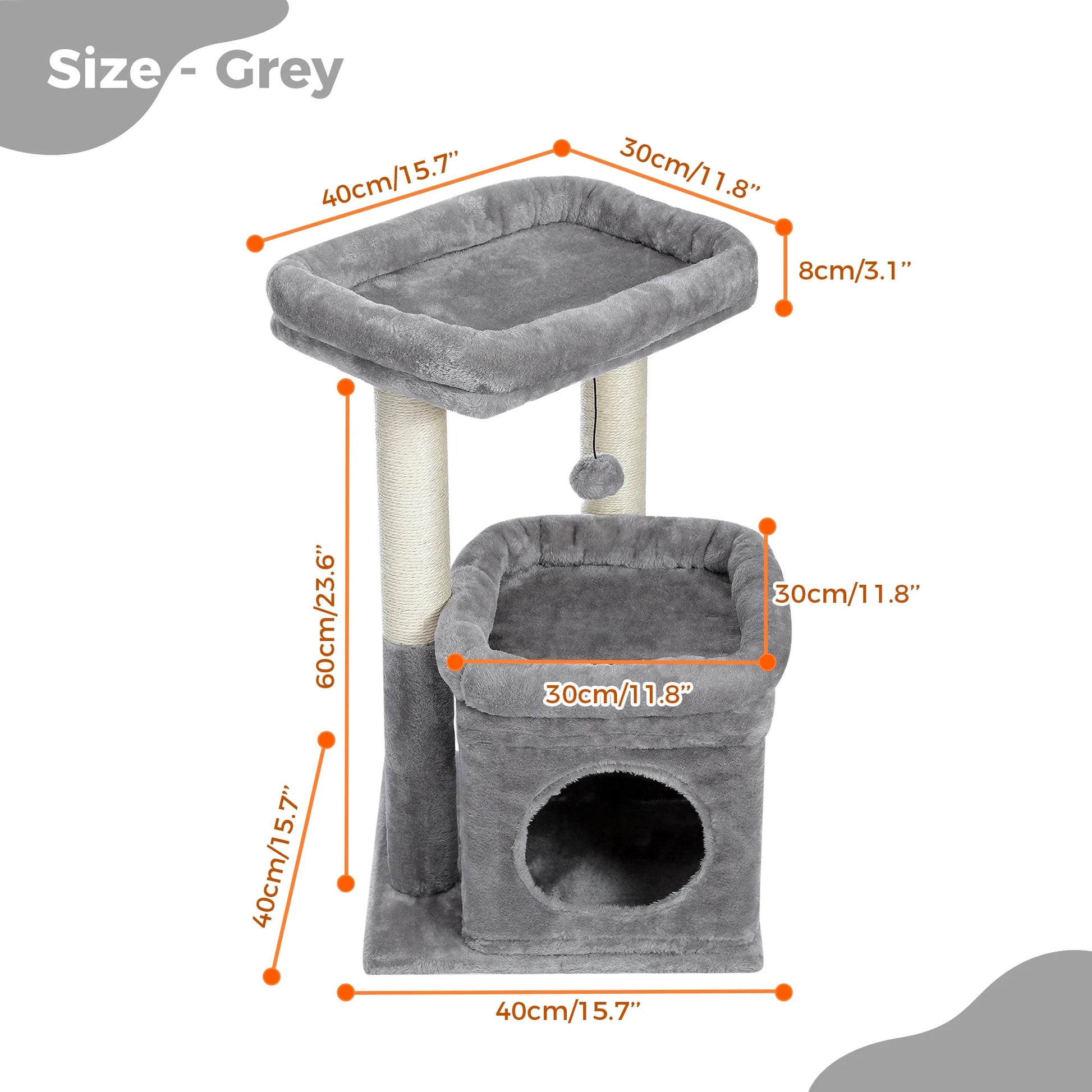 Cat Tower with Large Top Perch and Scratching Posts for Kittens and Medium Cats, Gray