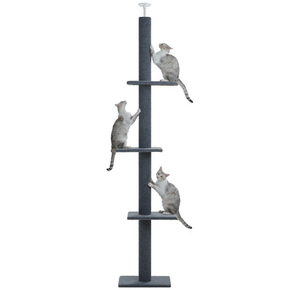 Floor to Ceiling Cat Tree Tower 4 Tier Tall Cat Climbing Posts Adjustable, Gray
