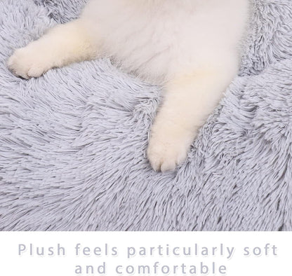 Calming Round Dog Bed for Small Dogs and Cats, Self-Warming with Plush Faux Fur for Anxiety Relief and Comfort (20 x 20 Inch, Grey)