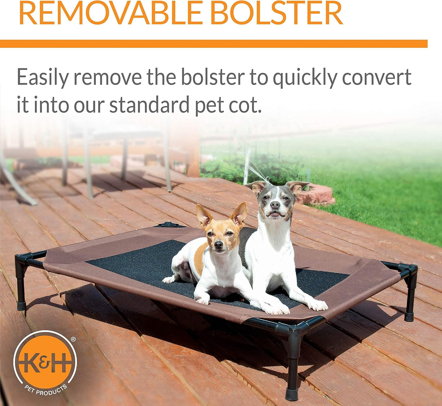 Bolster Pet Cot Outdoor Elevated Dog Bed with Removable Bolsters - Chocolate/Black Mesh