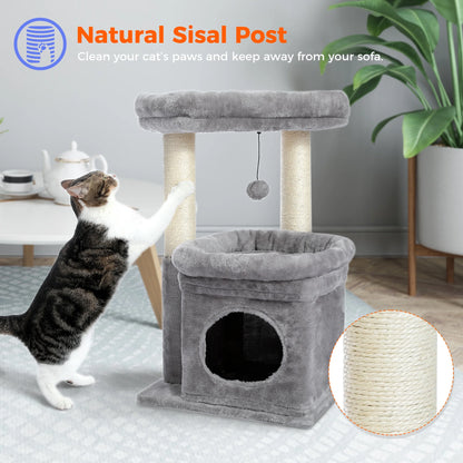 Cat Tower with Large Top Perch and Scratching Posts for Kittens and Medium Cats, Gray