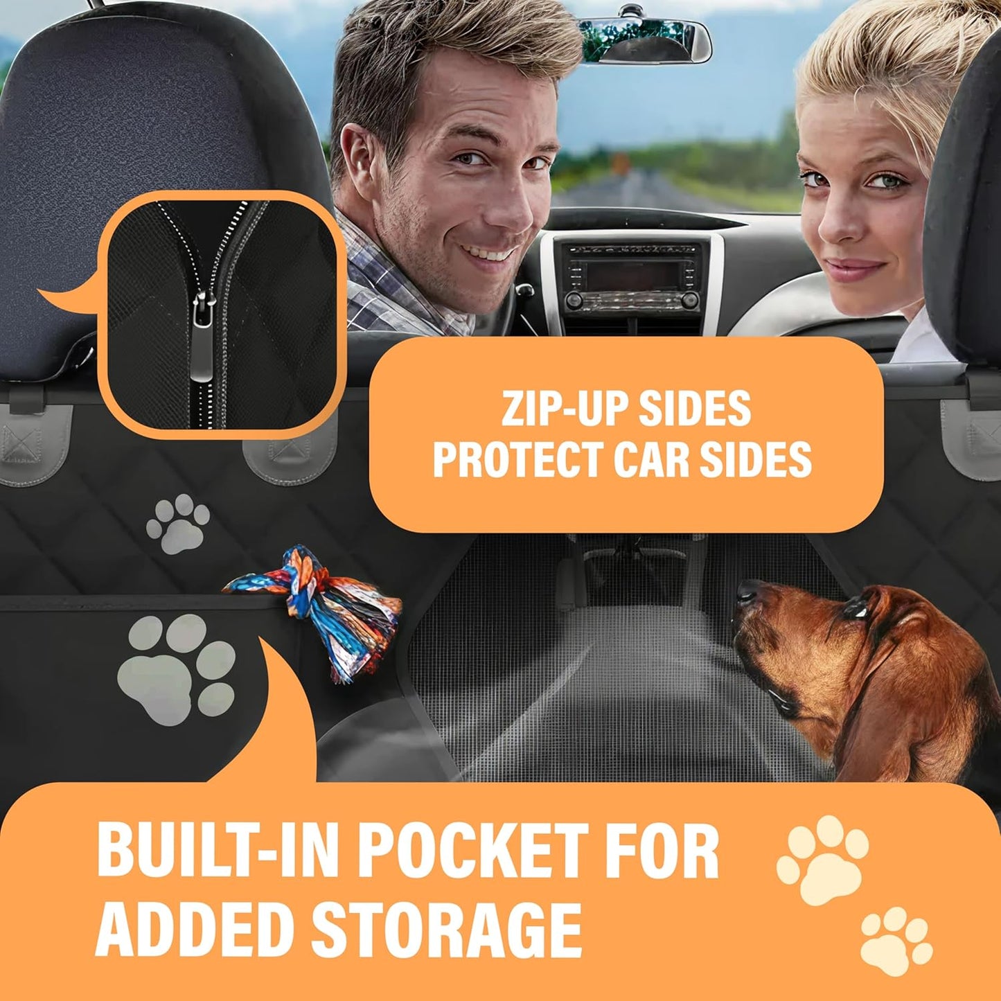 Dog Car Seat Cover for Back Seat, Waterproof Pet Protection Hammock for SUV, Truck and Car, Black