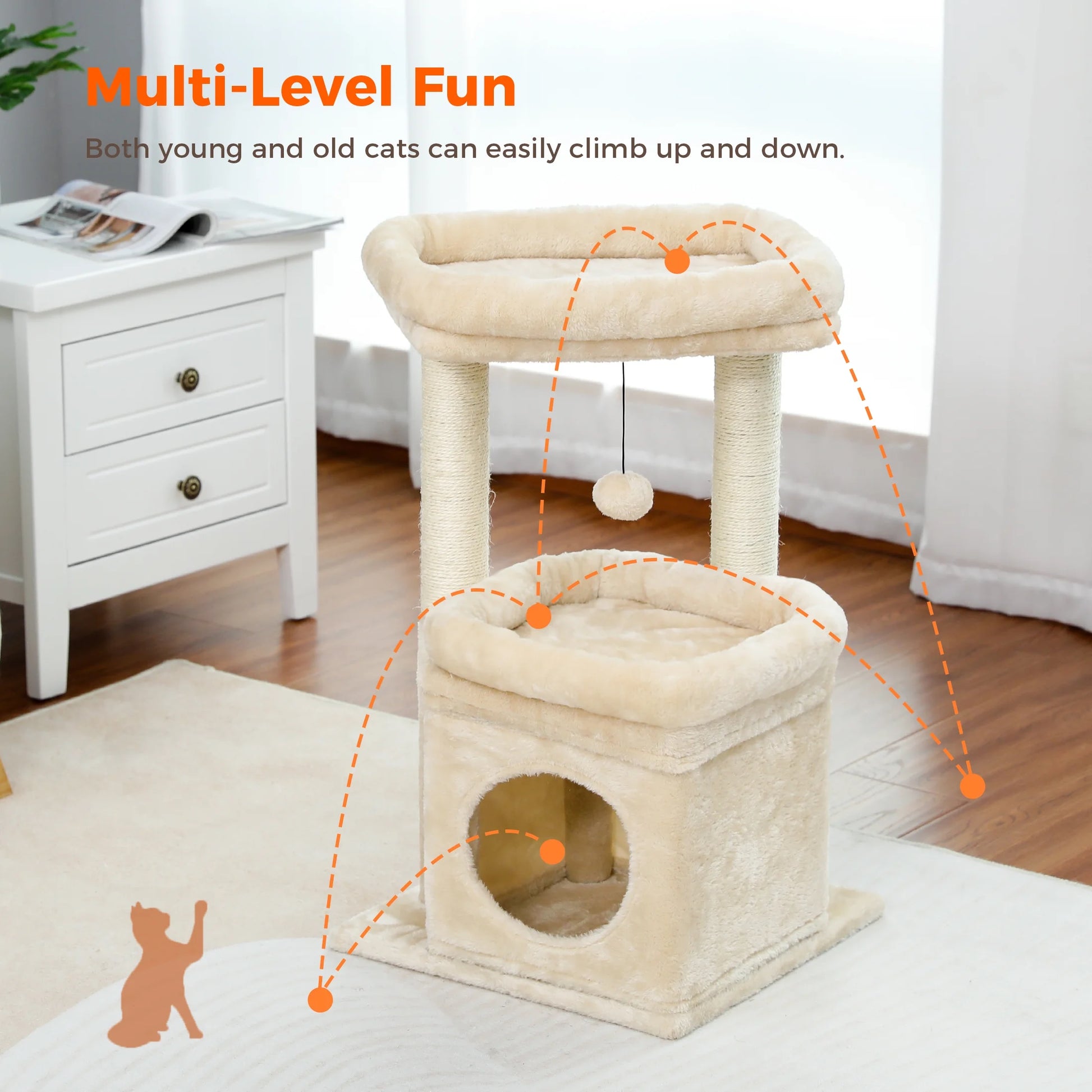 Cat Tree for Medium Cats Plush Condo and Scratching Posts, Beige