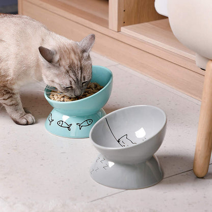 Ceramic Raised Cat Bowls, Slanted Cat Dish Food or Water Bowls