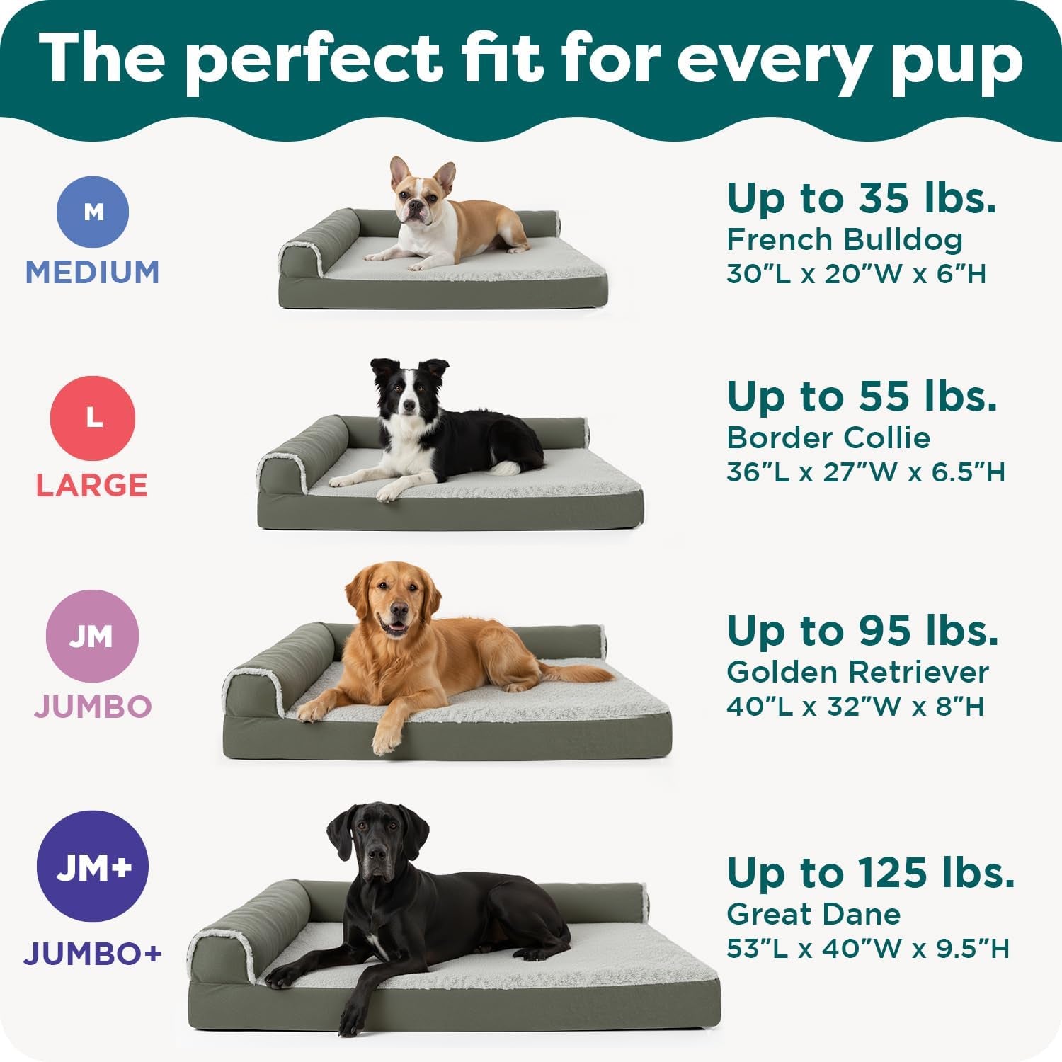 Orthopedic Dog Bed for Large Dogs W/ Removable Bolsters & Washable Cover, for Dogs up to 95 Lbs