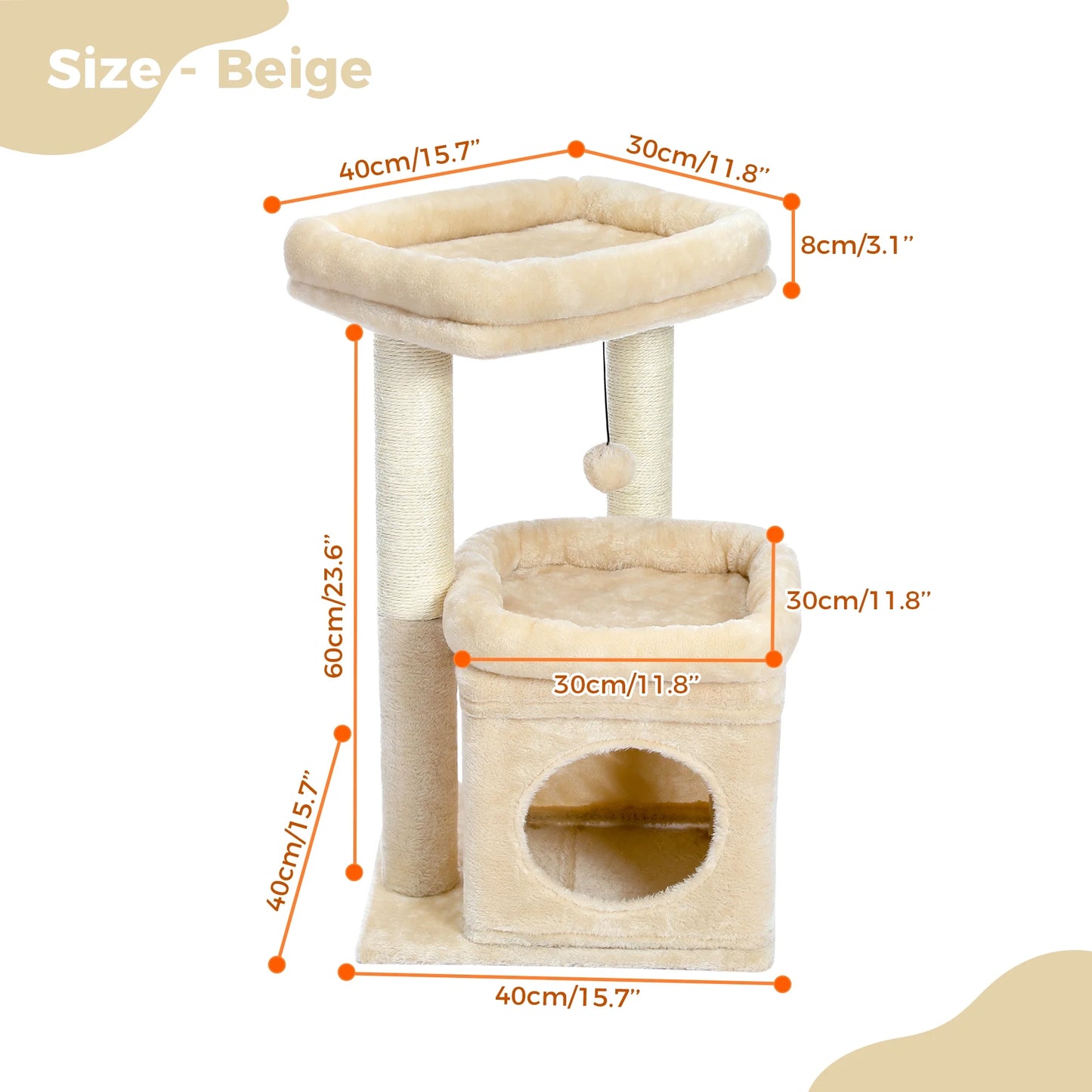 Cat Tree for Medium Cats Plush Condo and Scratching Posts, Beige