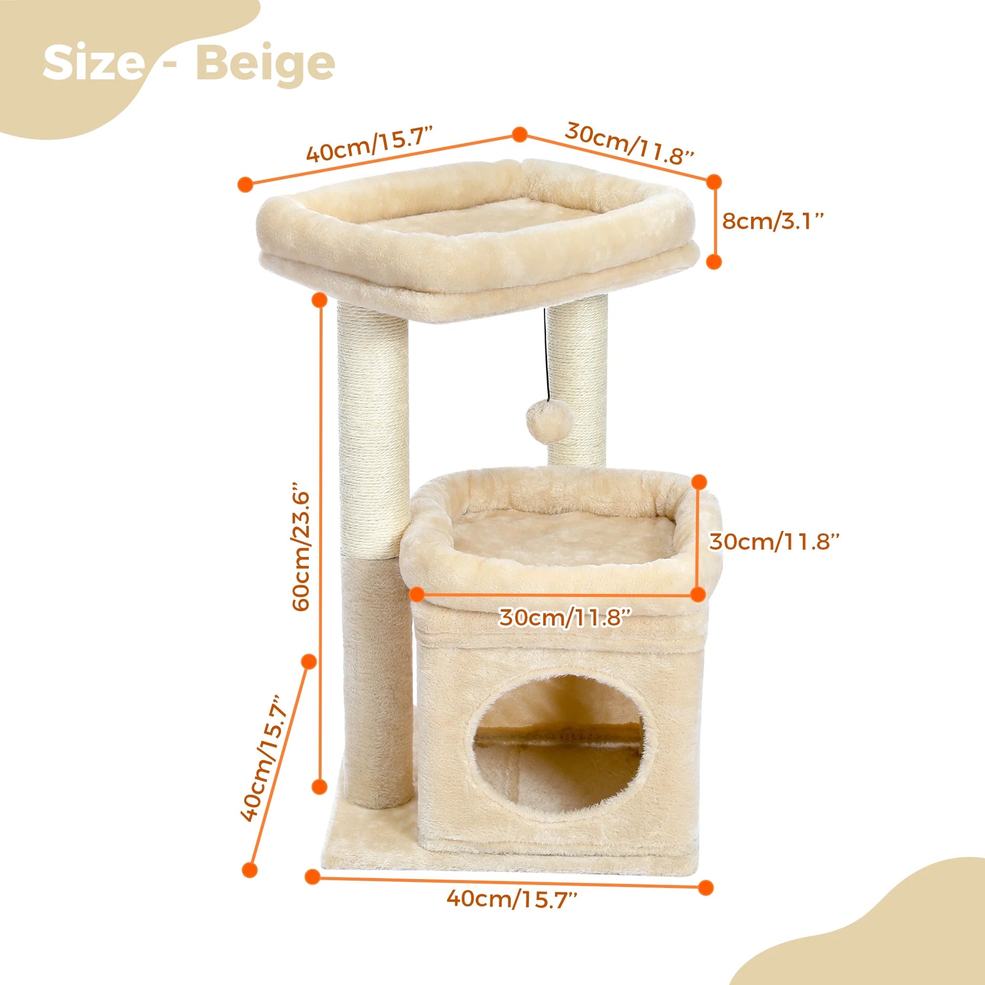 Cat Tree for Medium Cats Plush Condo and Scratching Posts, Beige