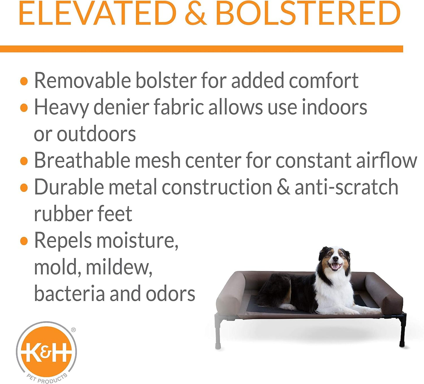 Bolster Pet Cot Outdoor Elevated Dog Bed with Removable Bolsters - Chocolate/Black Mesh
