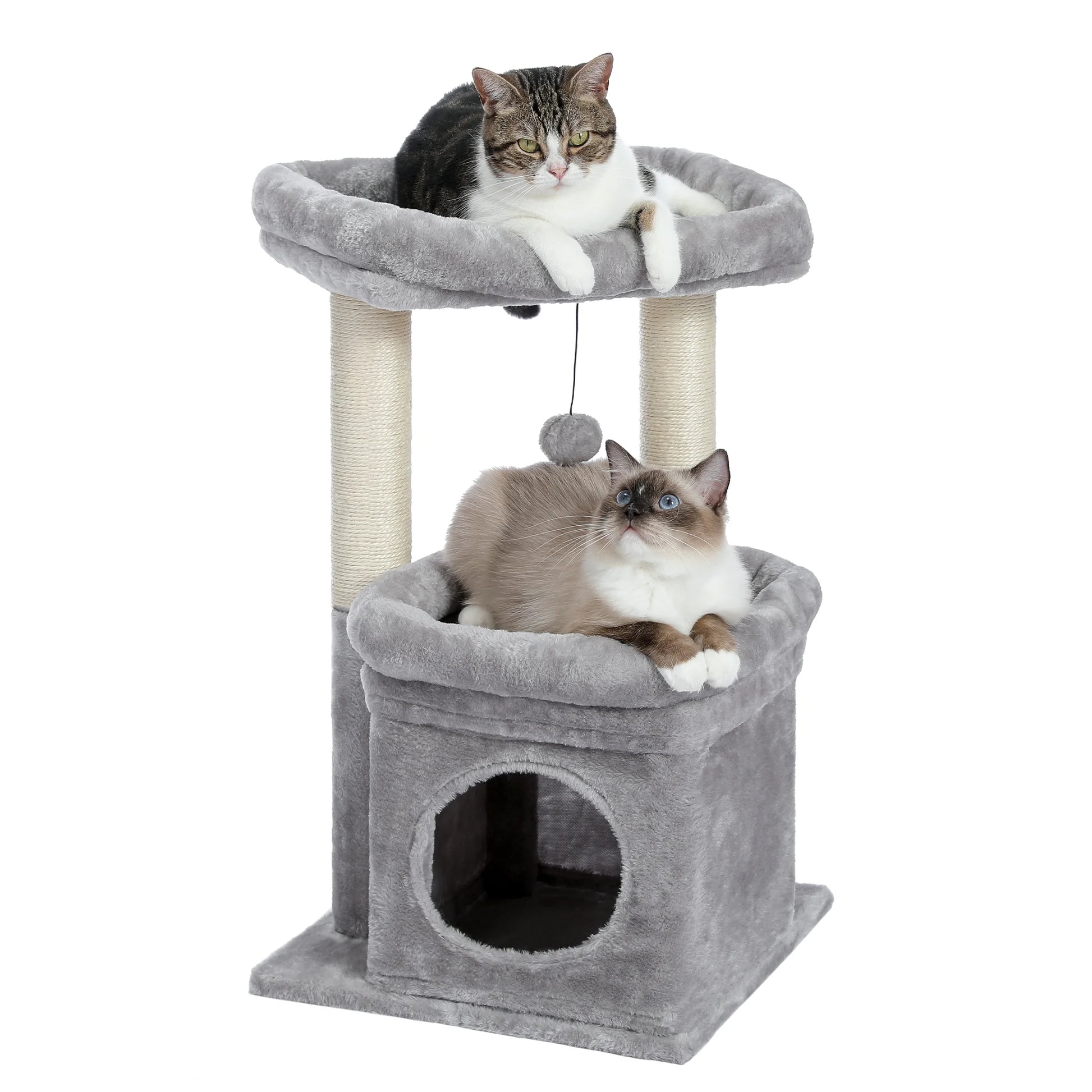 Cat Tower with Large Top Perch and Scratching Posts for Kittens and Medium Cats, Gray