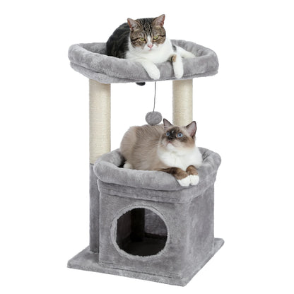 Cat Tower with Large Top Perch and Scratching Posts for Kittens and Medium Cats, Gray