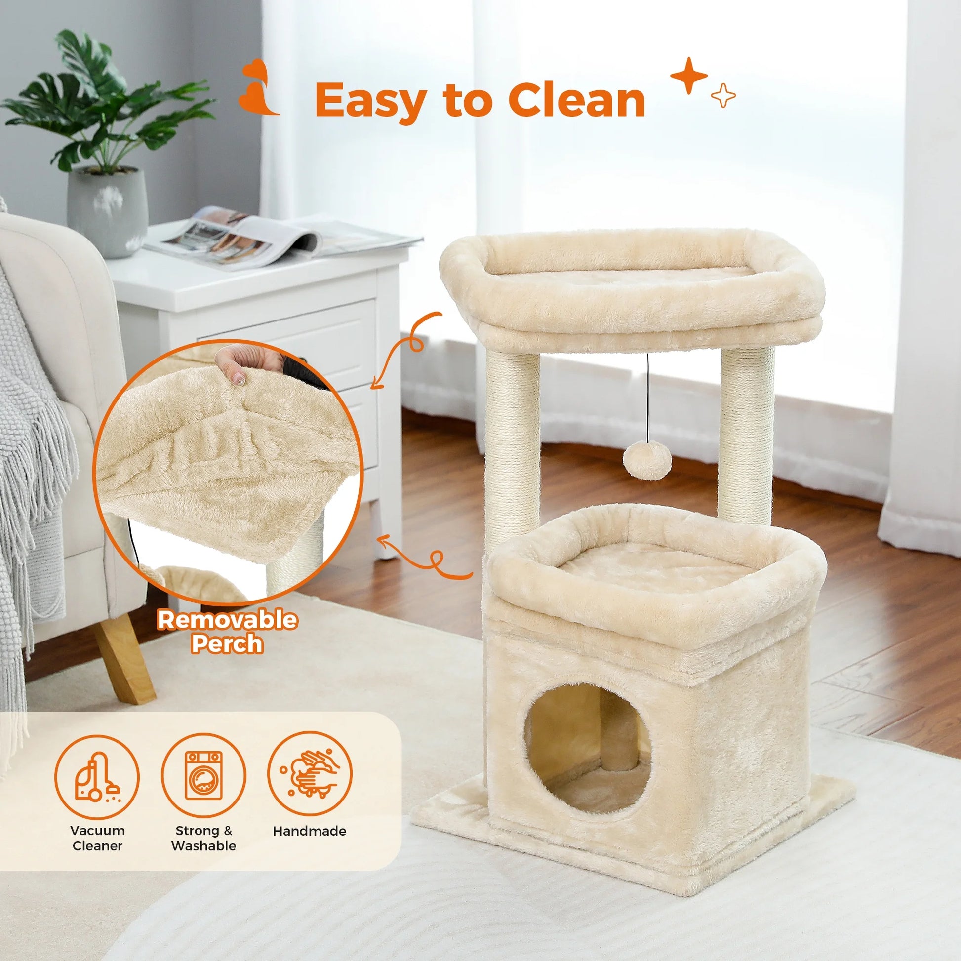 Cat Tree for Medium Cats Plush Condo and Scratching Posts, Beige