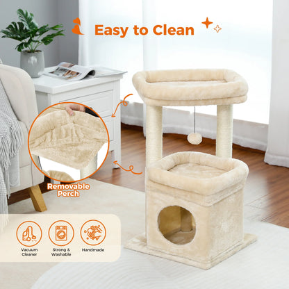 Cat Tree for Medium Cats Plush Condo and Scratching Posts, Beige