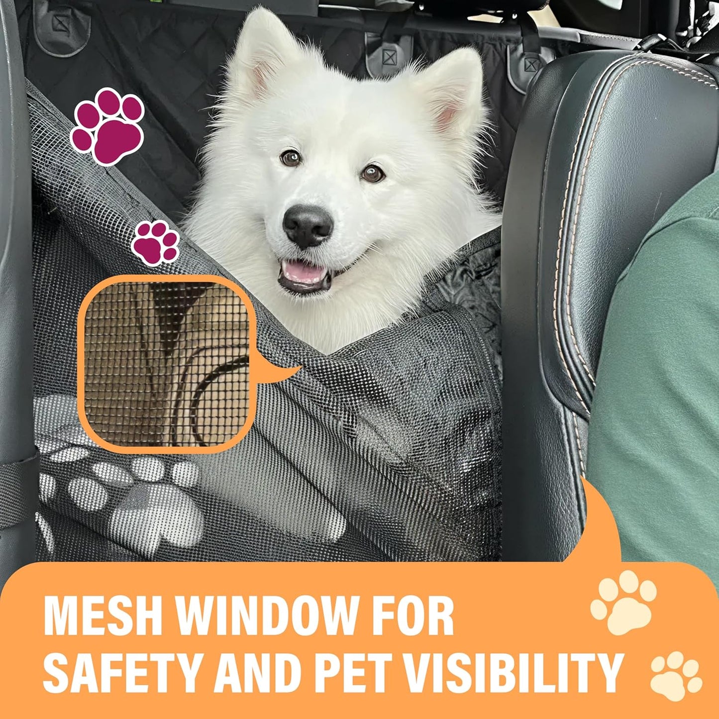 Dog Car Seat Cover for Back Seat, Waterproof Pet Protection Hammock for SUV, Truck and Car, Black