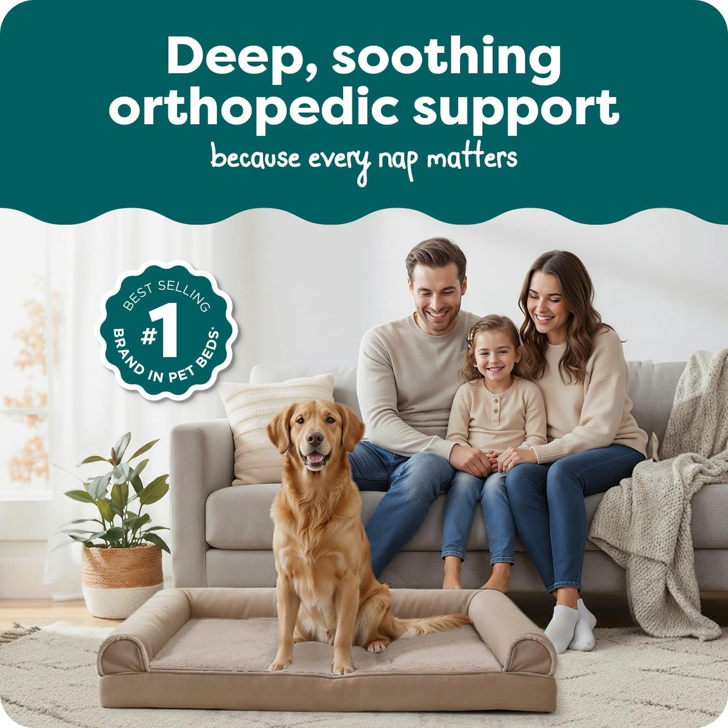 Orthopedic Dog Bed for Large Dogs W/ Removable Bolsters & Washable Cover, for Dogs up to 95 Lbs