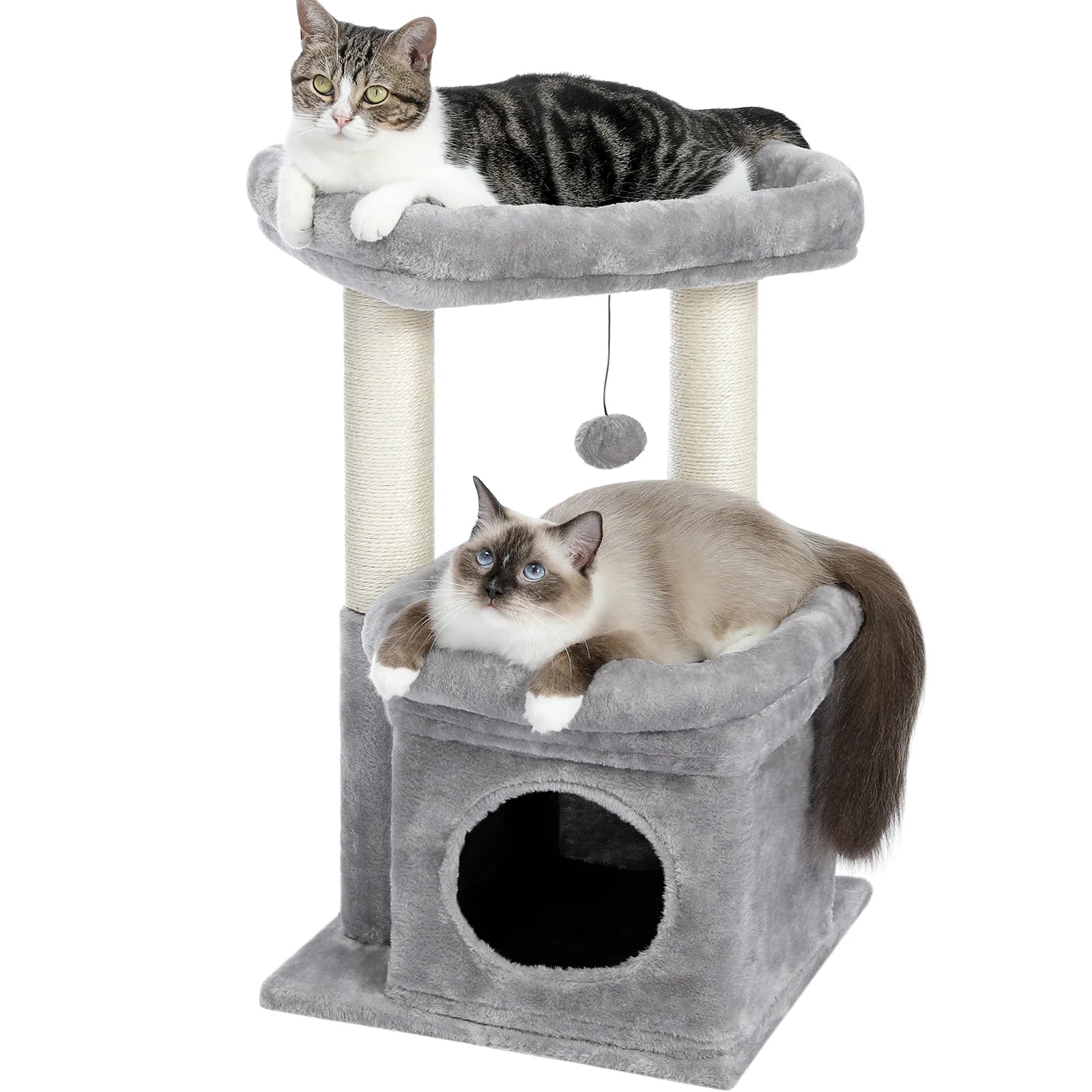 Cat Tower with Large Top Perch and Scratching Posts for Kittens and Medium Cats, Gray