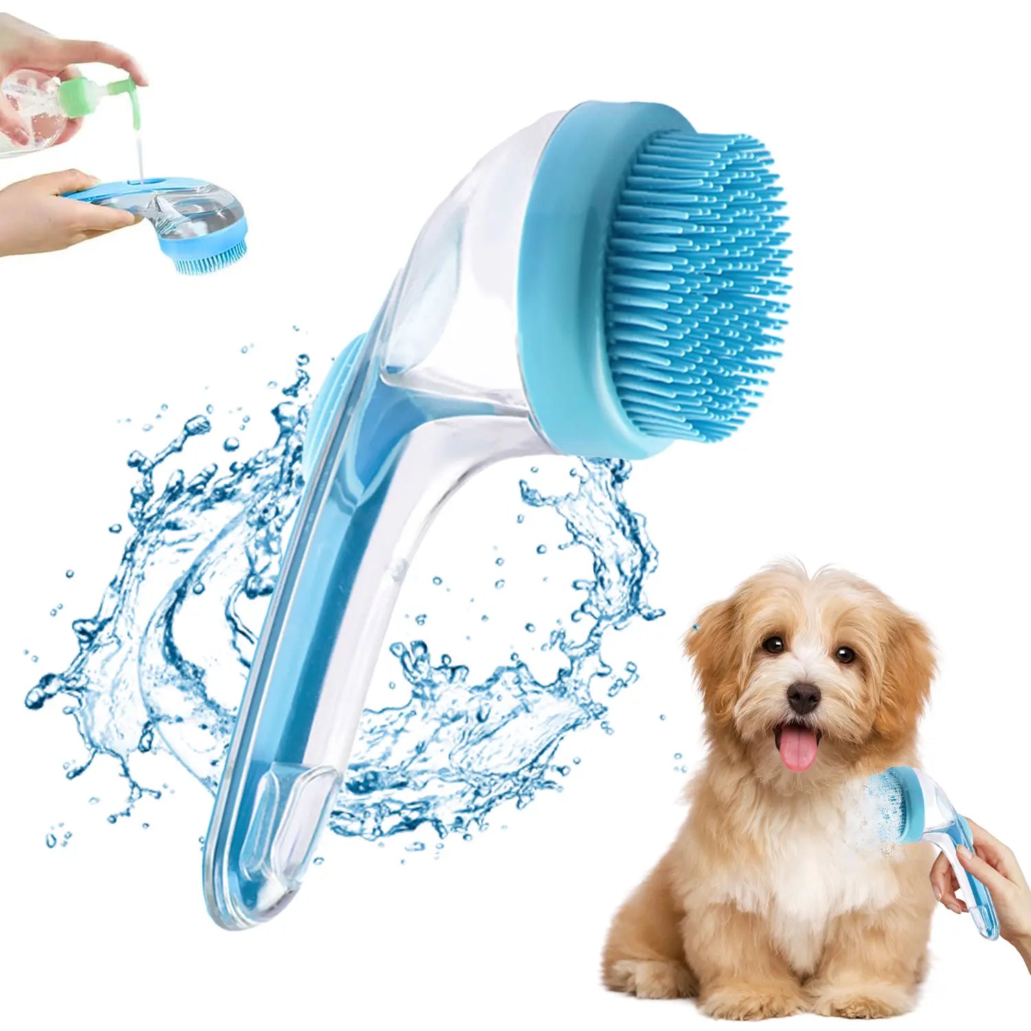 Pet Bath Brush with Shampoo Dispenser for Dogs & Cats, Ergonomic Handle, Gentle Massage Grooming Tool, Easy to Use, Essential Dog Bath Supply Fathersdaygift