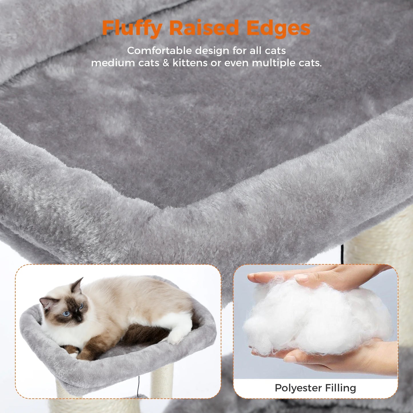 Cat Tower with Large Top Perch and Scratching Posts for Kittens and Medium Cats, Gray