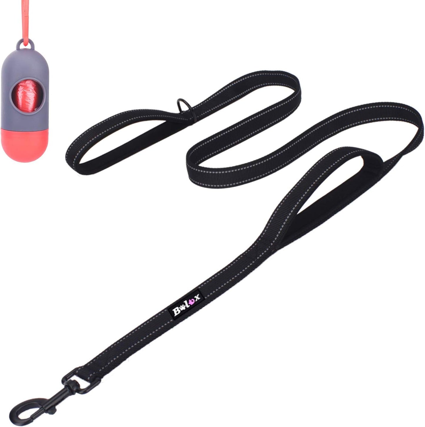 Premium 5ft Heavy-Duty Rope Dog Leash – Dual-Handle Training Lead with Padded Comfort Grips & 3M Reflective Safety Stitching for Traffic Control – Ideal for Small, Medium, and Large Dogs (Black)