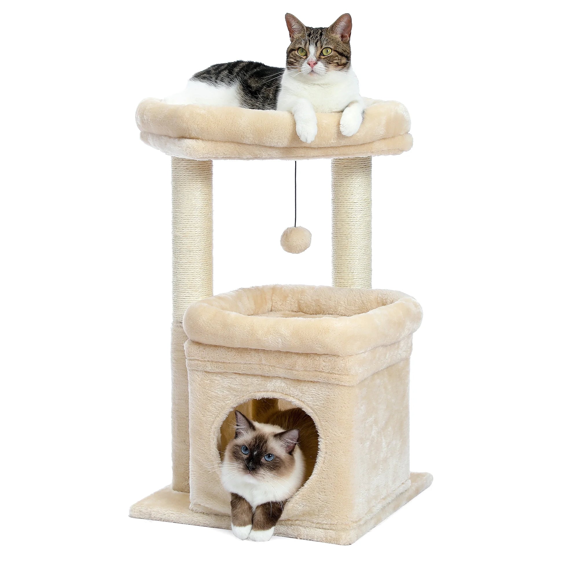 Cat Tree for Medium Cats Plush Condo and Scratching Posts, Beige