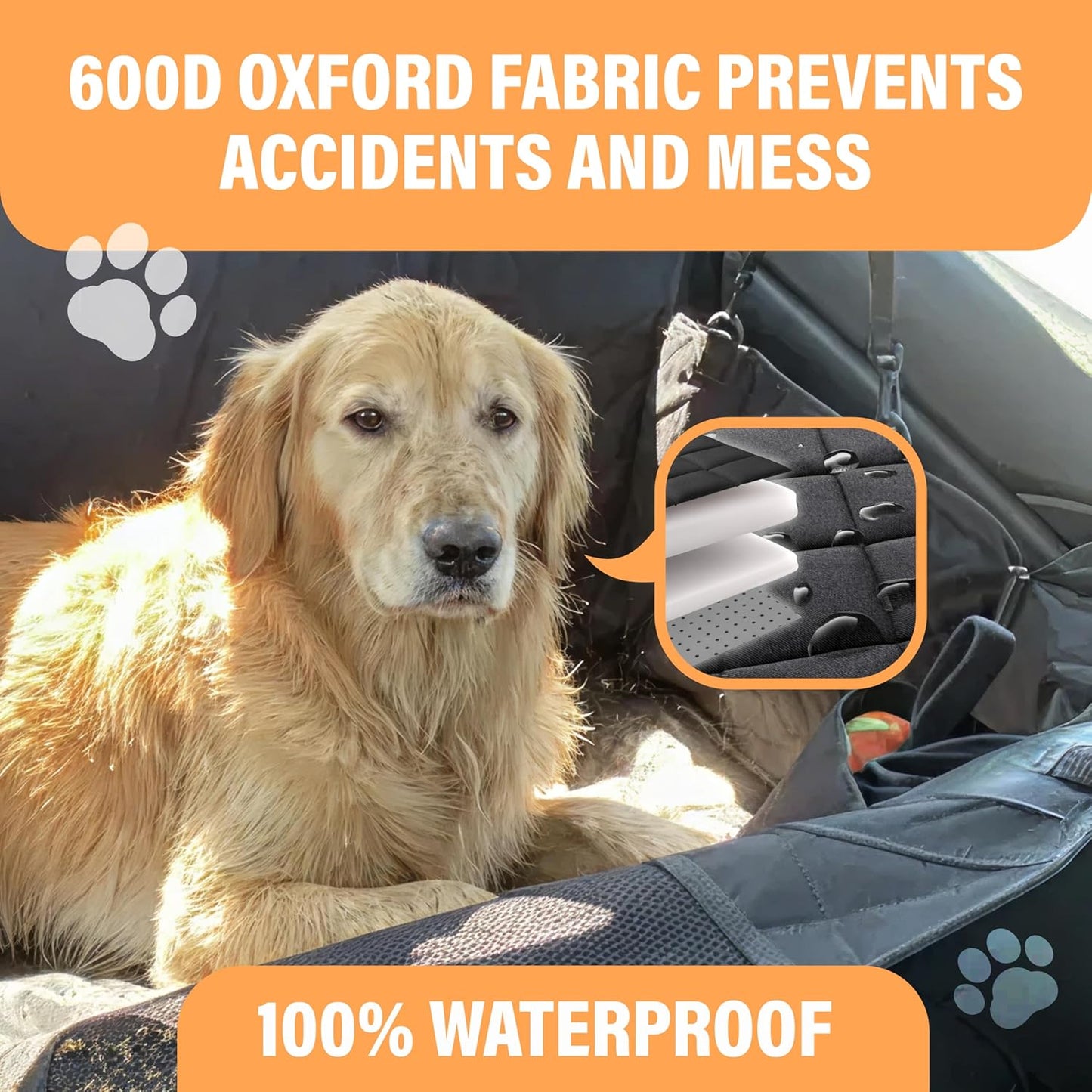 Dog Car Seat Cover for Back Seat, Waterproof Pet Protection Hammock for SUV, Truck and Car, Black