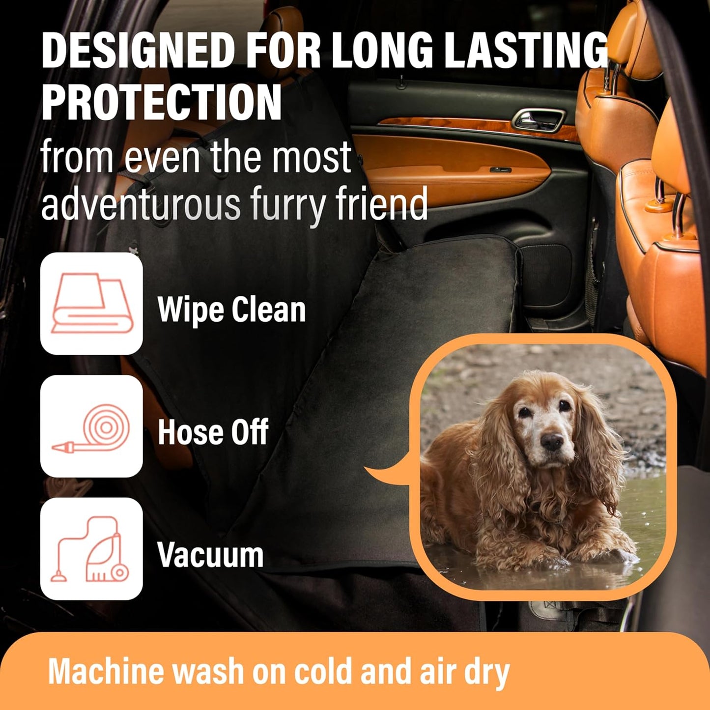 Dog Car Seat Cover for Back Seat, Waterproof Pet Protection Hammock for SUV, Truck and Car, Black