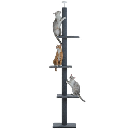 Floor to Ceiling Cat Tree Tower 4 Tier Tall Cat Climbing Posts Adjustable, Gray