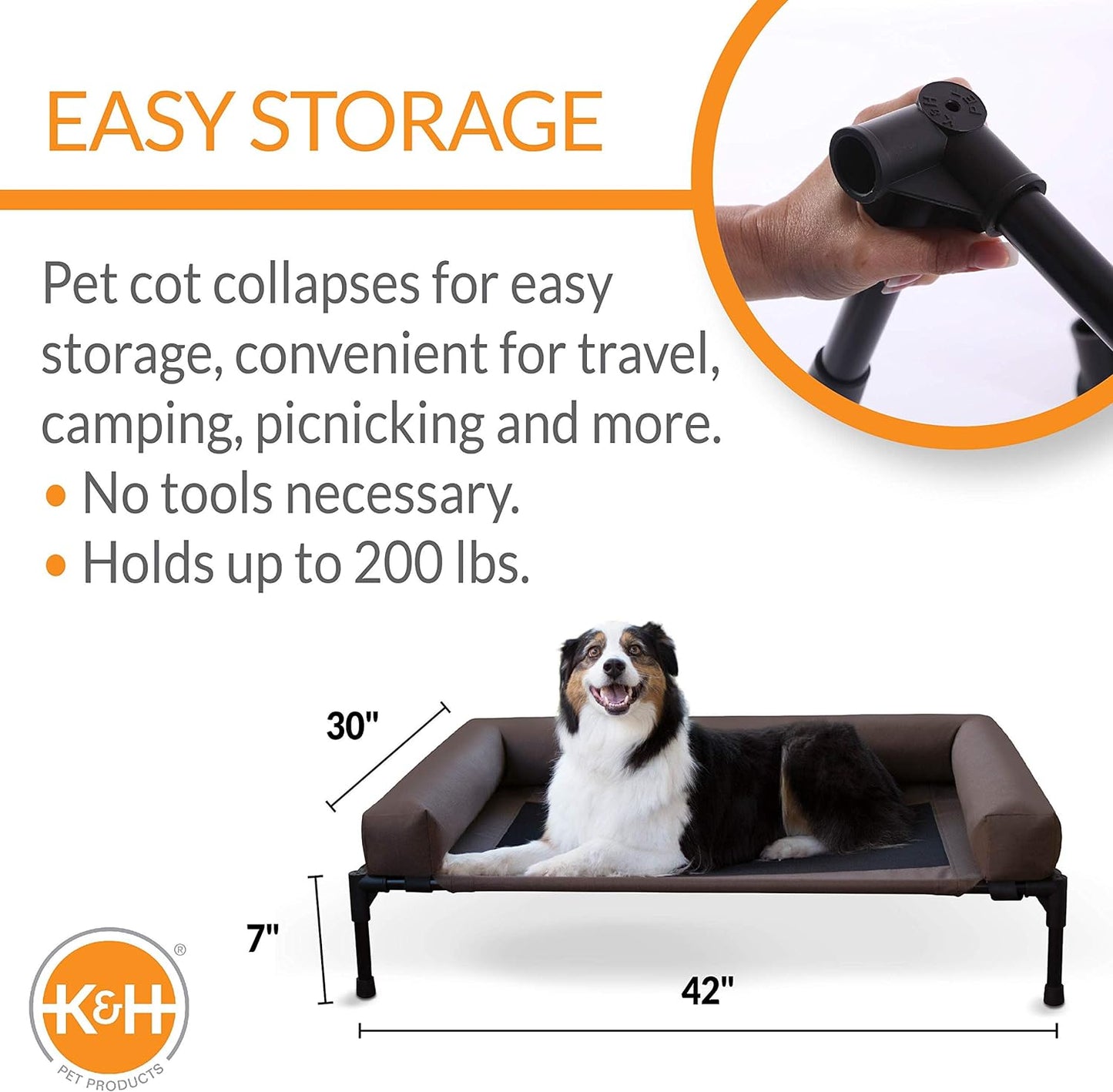 Bolster Pet Cot Outdoor Elevated Dog Bed with Removable Bolsters - Chocolate/Black Mesh