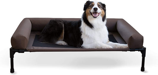 Bolster Pet Cot Outdoor Elevated Dog Bed with Removable Bolsters - Chocolate/Black Mesh