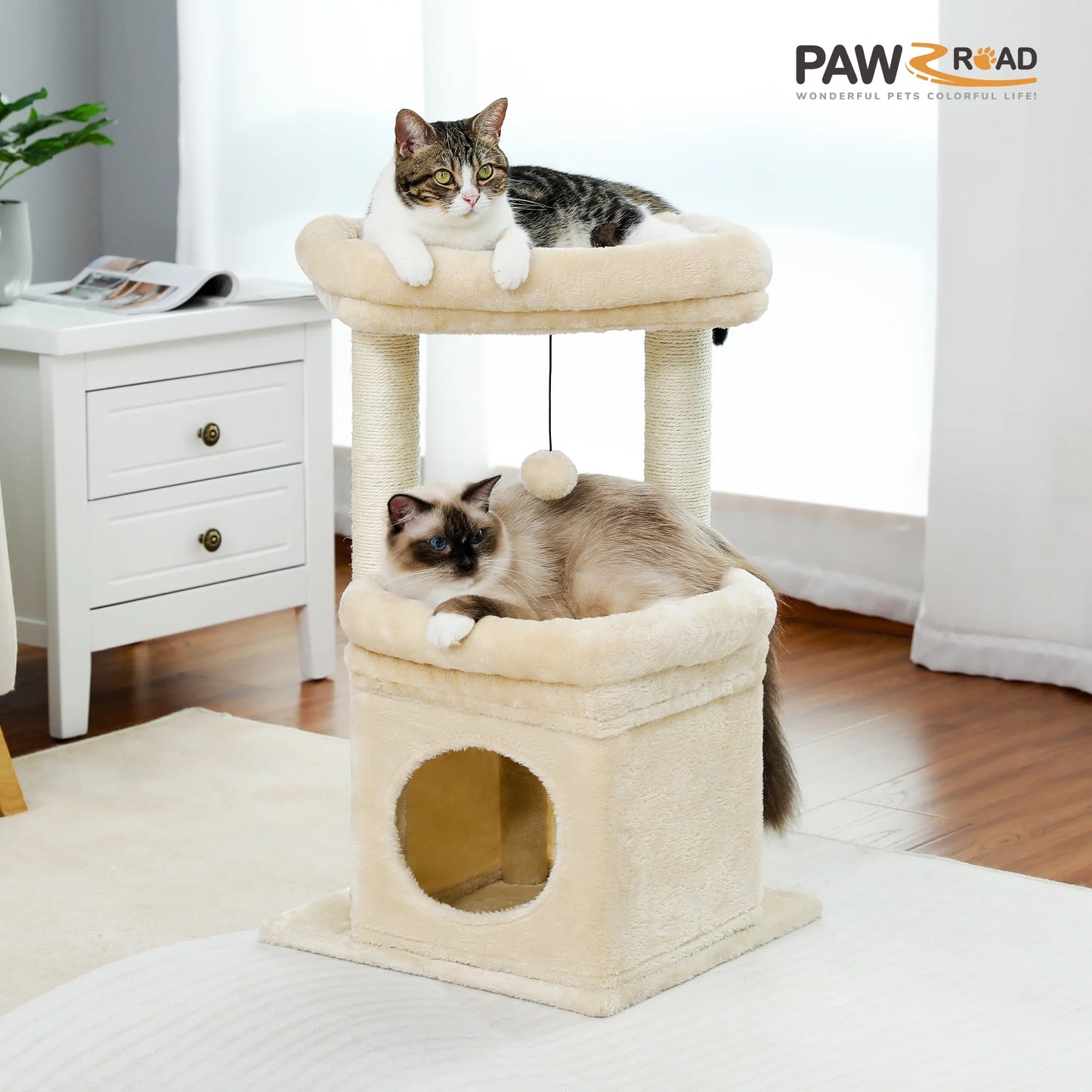 Cat Tree for Medium Cats Plush Condo and Scratching Posts, Beige