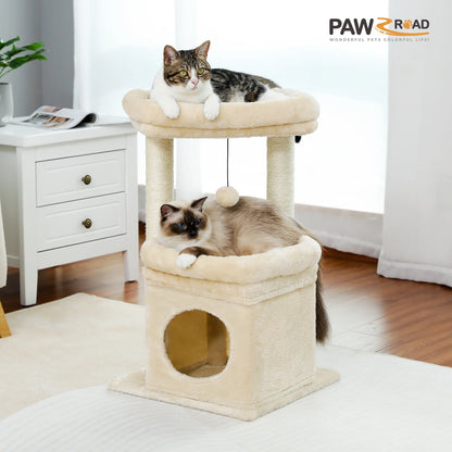 Cat Tree for Medium Cats Plush Condo and Scratching Posts, Beige