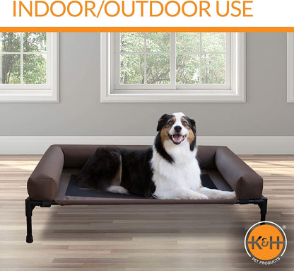 Bolster Pet Cot Outdoor Elevated Dog Bed with Removable Bolsters - Chocolate/Black Mesh