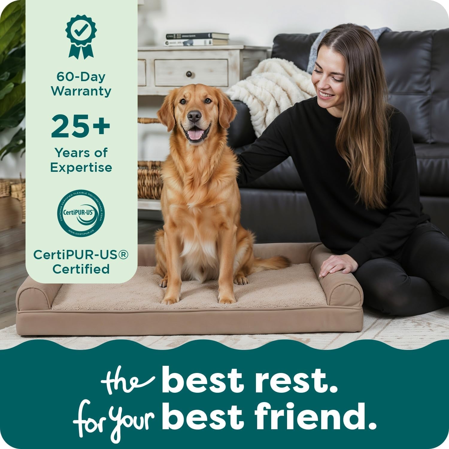 Orthopedic Dog Bed for Large Dogs W/ Removable Bolsters & Washable Cover, for Dogs up to 95 Lbs