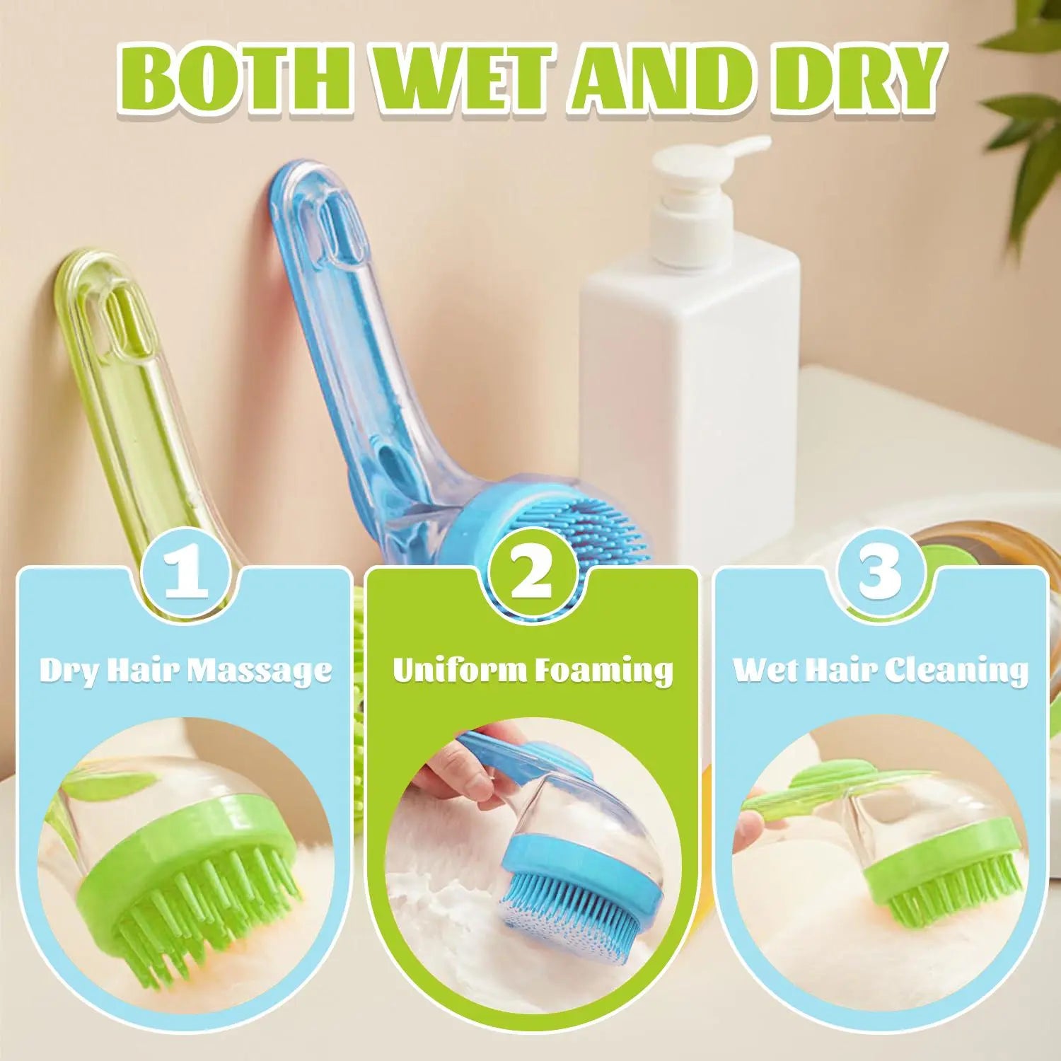 Pet Bath Brush with Shampoo Dispenser for Dogs & Cats, Ergonomic Handle, Gentle Massage Grooming Tool, Easy to Use, Essential Dog Bath Supply Fathersdaygift