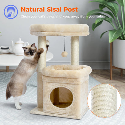Cat Tree for Medium Cats Plush Condo and Scratching Posts, Beige