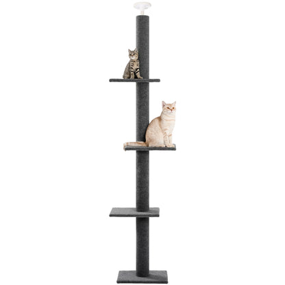 Floor to Ceiling Cat Tree Tower 4 Tier Tall Cat Climbing Posts Adjustable, Gray