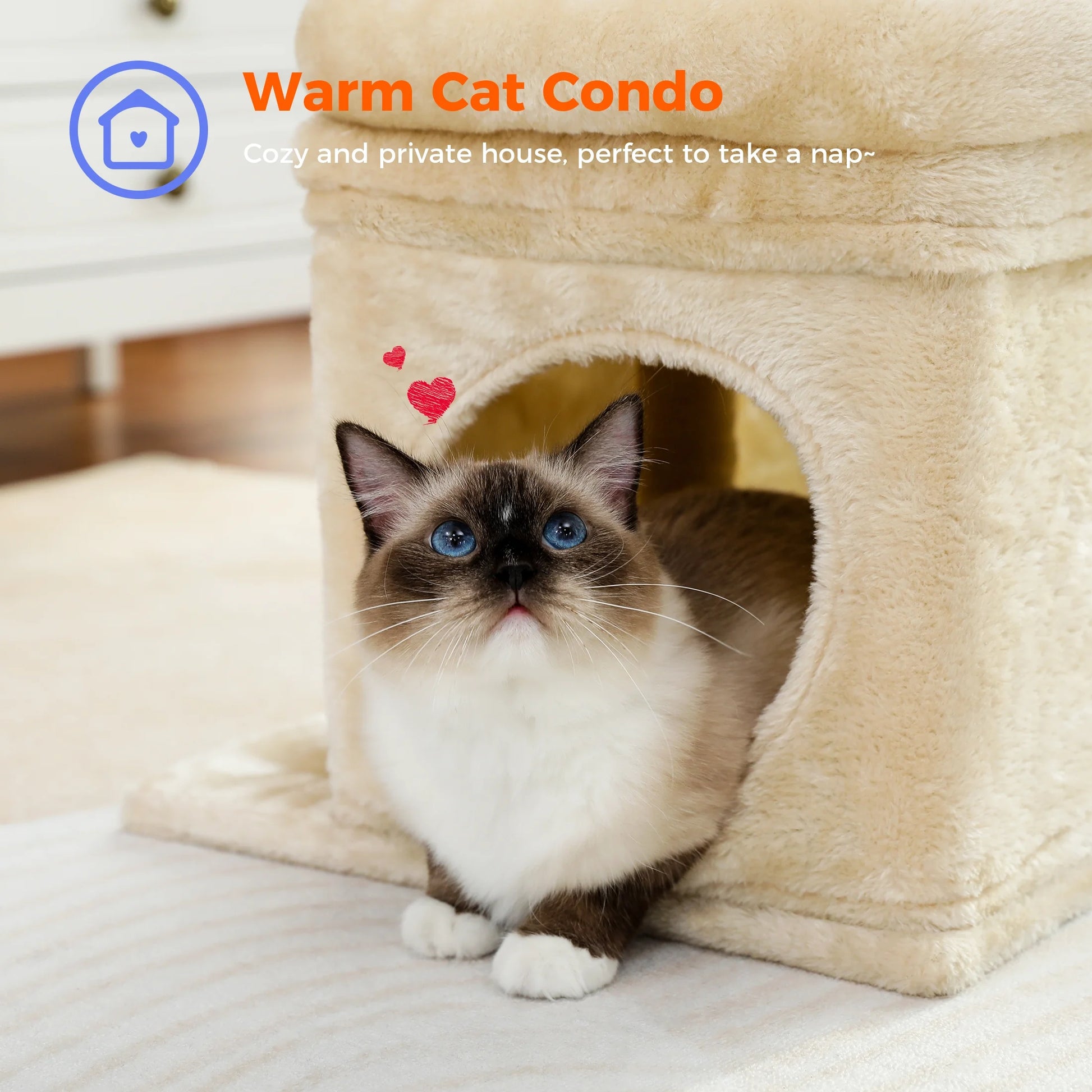 Cat Tree for Medium Cats Plush Condo and Scratching Posts, Beige