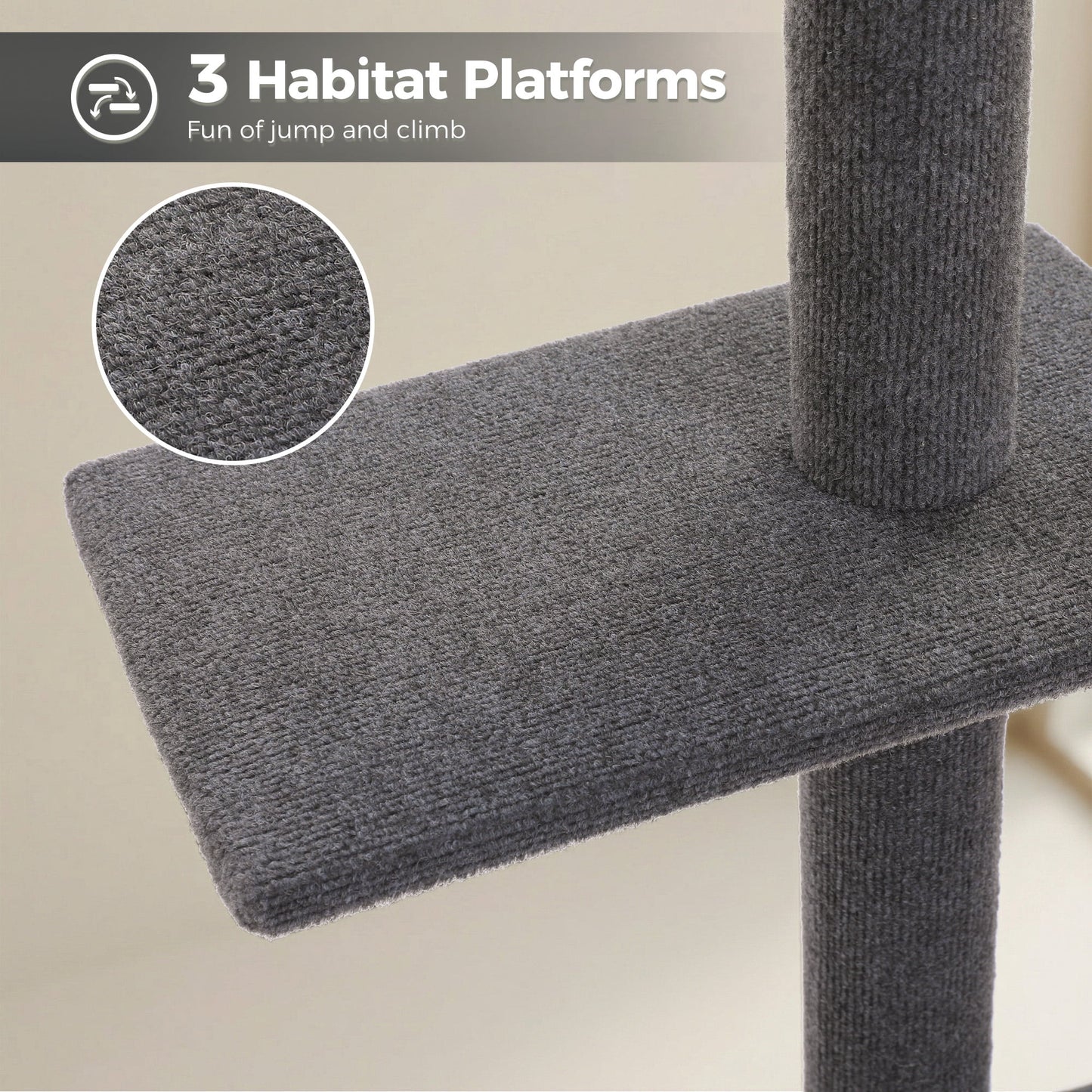 Floor to Ceiling Cat Tree Tower 4 Tier Tall Cat Climbing Posts Adjustable, Gray