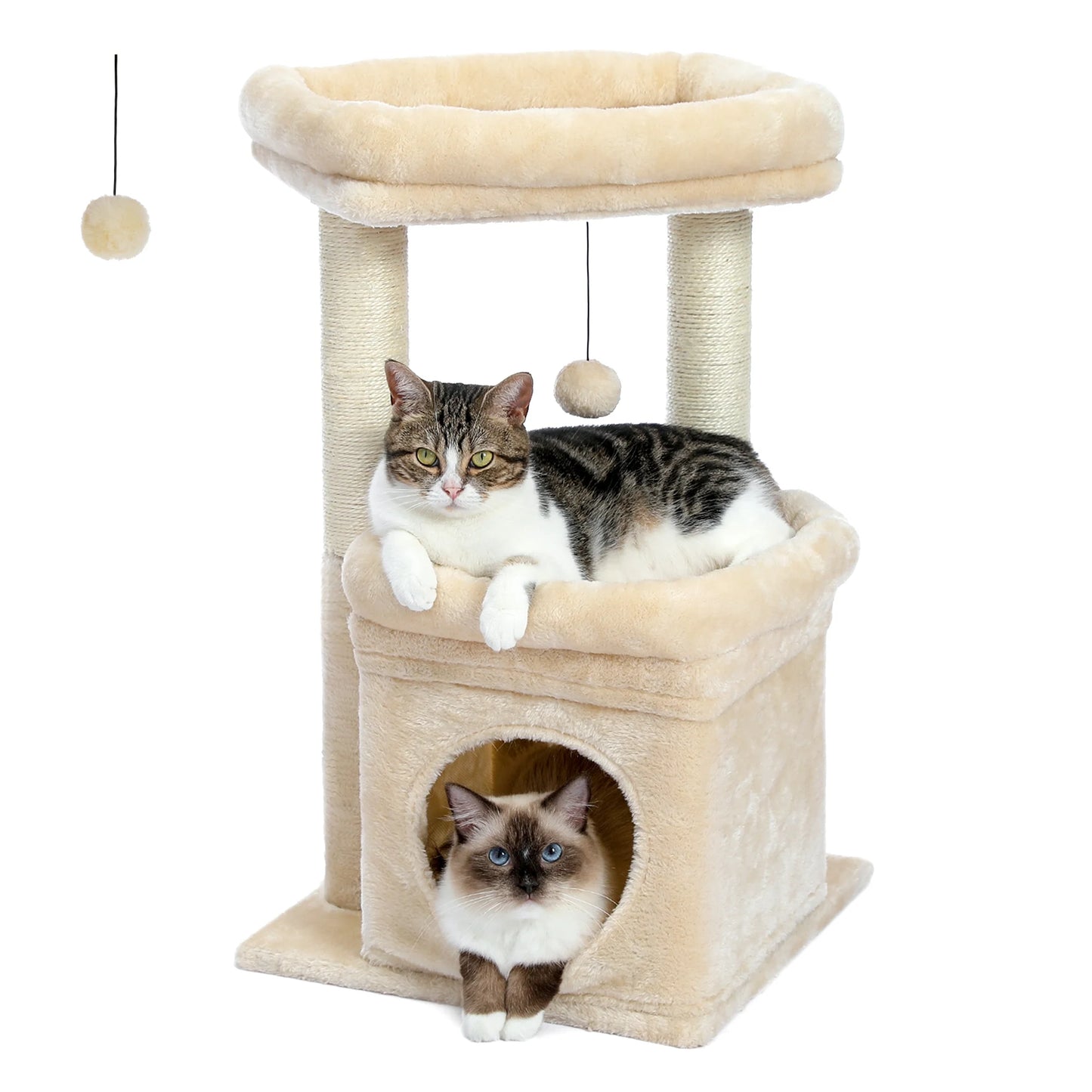 Cat Tree for Medium Cats Plush Condo and Scratching Posts, Beige