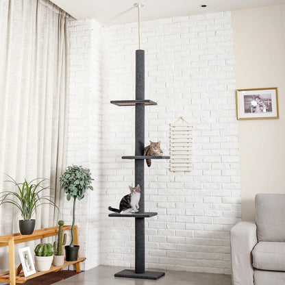 Floor to Ceiling Cat Tree Tower 4 Tier Tall Cat Climbing Posts Adjustable, Gray