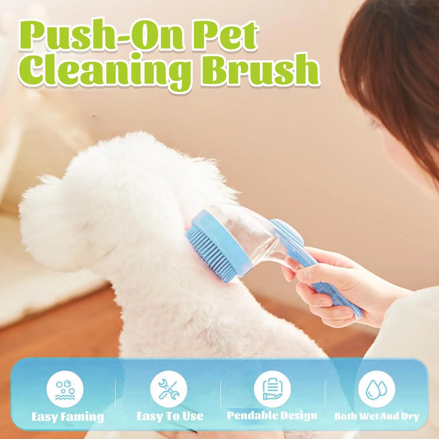 Pet Bath Brush with Shampoo Dispenser for Dogs & Cats, Ergonomic Handle, Gentle Massage Grooming Tool, Easy to Use, Essential Dog Bath Supply Fathersdaygift