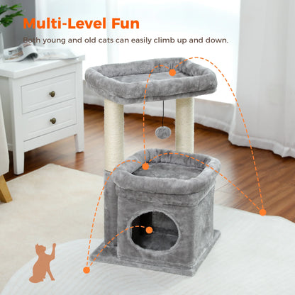 Cat Tower with Large Top Perch and Scratching Posts for Kittens and Medium Cats, Gray