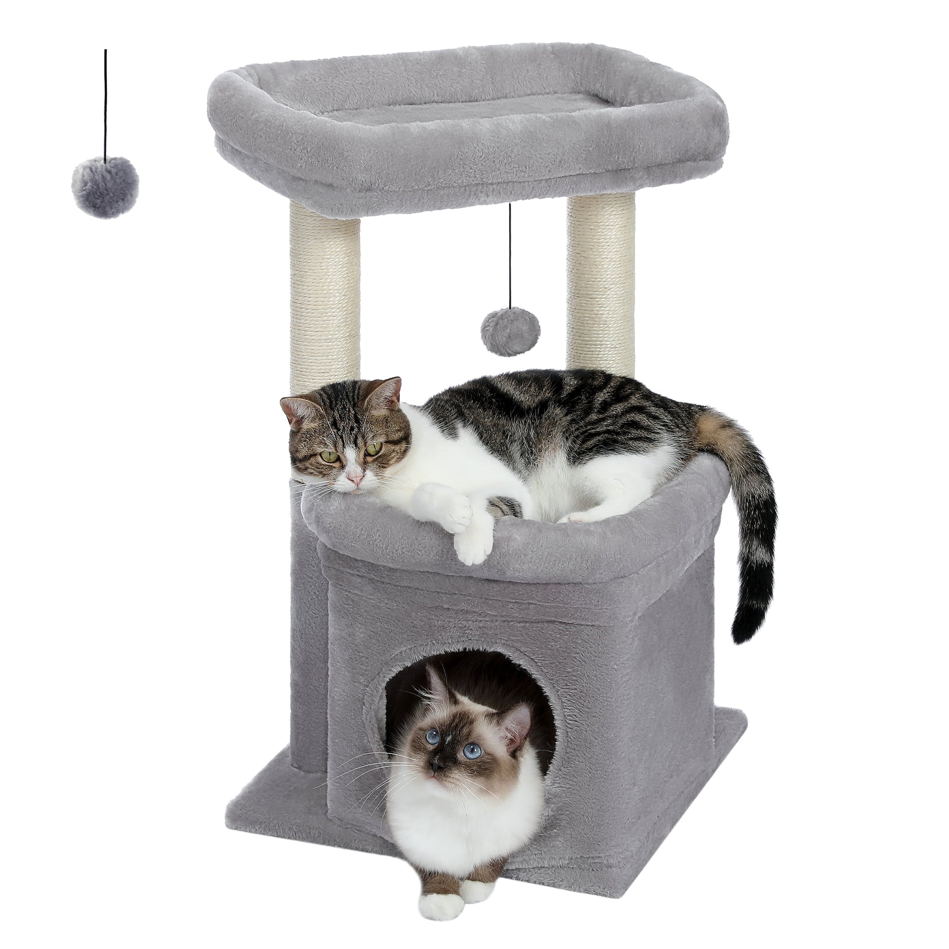 Cat Tower with Large Top Perch and Scratching Posts for Kittens and Medium Cats, Gray