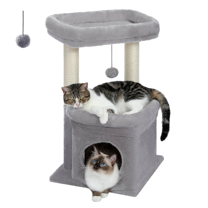 Cat Tower with Large Top Perch and Scratching Posts for Kittens and Medium Cats, Gray