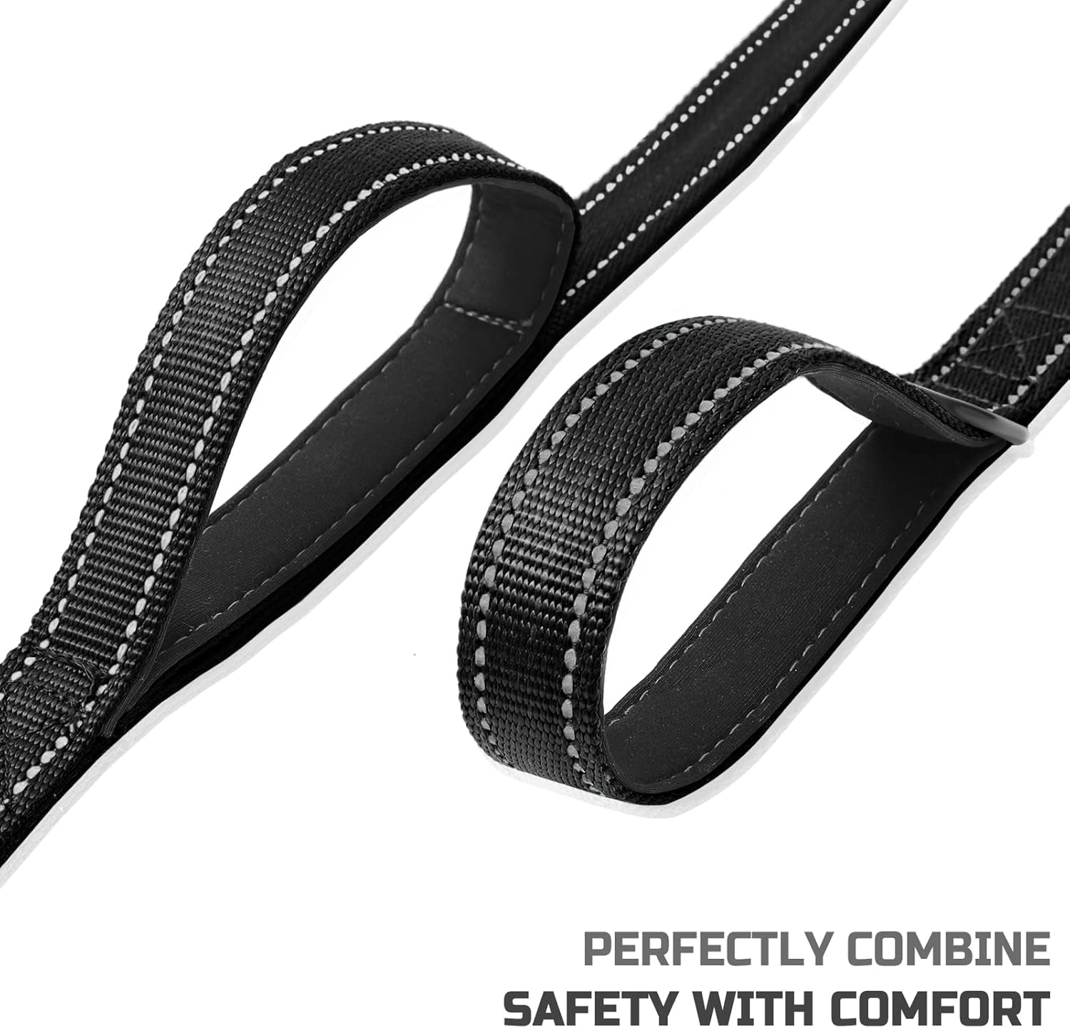 Premium 5ft Heavy-Duty Rope Dog Leash – Dual-Handle Training Lead with Padded Comfort Grips & 3M Reflective Safety Stitching for Traffic Control – Ideal for Small, Medium, and Large Dogs (Black)
