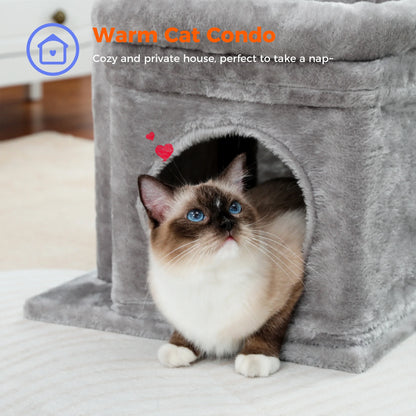 Cat Tower with Large Top Perch and Scratching Posts for Kittens and Medium Cats, Gray